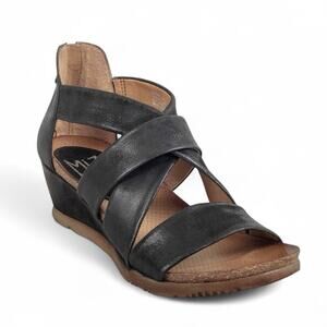 Miz Mooz Black Mika Wedge Sandal Nubuck Leather EU 40